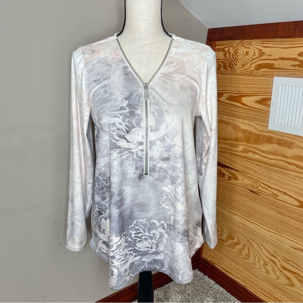 Soft Surroundings Corrina Half Zip Floral Long Sleeve Tunic Top Blouse Small S - Picture 2 of 8